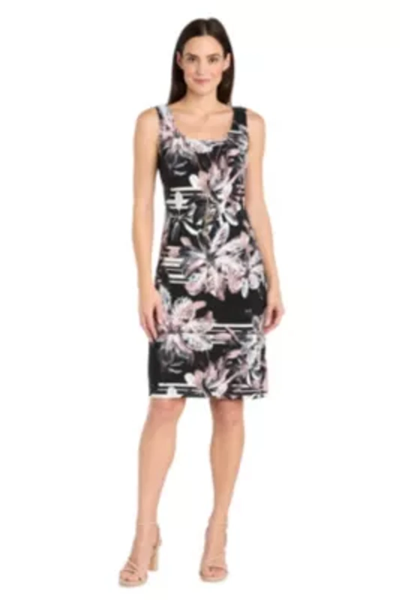 2Pc Printed Floral Tank Dress with Solid Flyaway Jacket and Detachable Necklace