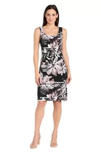 2Pc Printed Floral Tank Dress with Solid Flyaway Jacket and Detachable Necklace