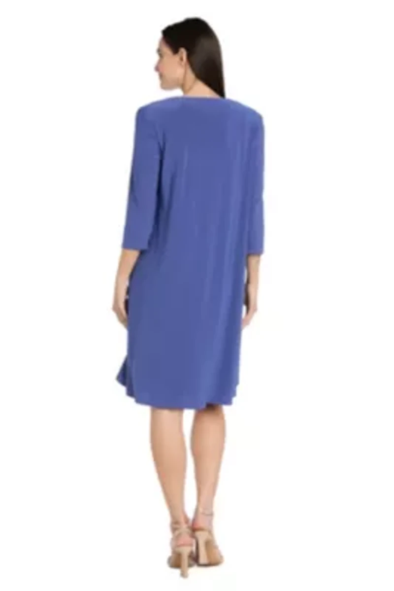2Pc Printed Chiffon and Jersey Jacket Dress with Detachable Necklace