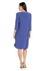 2Pc Printed Chiffon and Jersey Jacket Dress with Detachable Necklace