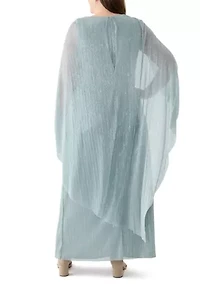 Plus V-Neck Cape Sleeve Solid Gown