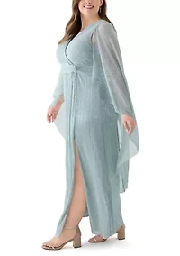 Plus V-Neck Cape Sleeve Solid Gown