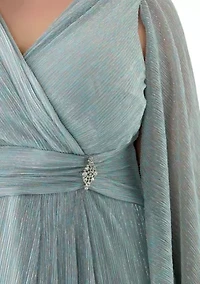 Plus V-Neck Cape Sleeve Solid Gown