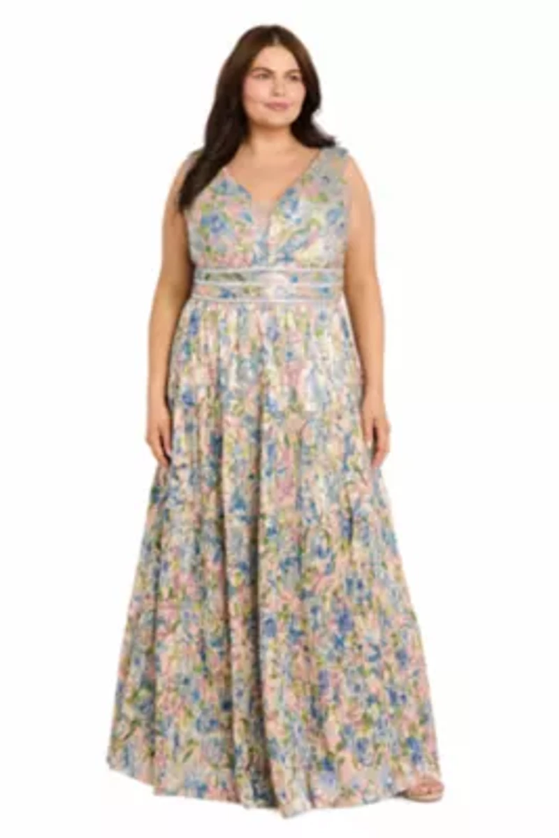 Long Printed Metallic Dress