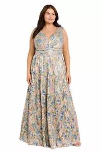 Long Printed Metallic Dress