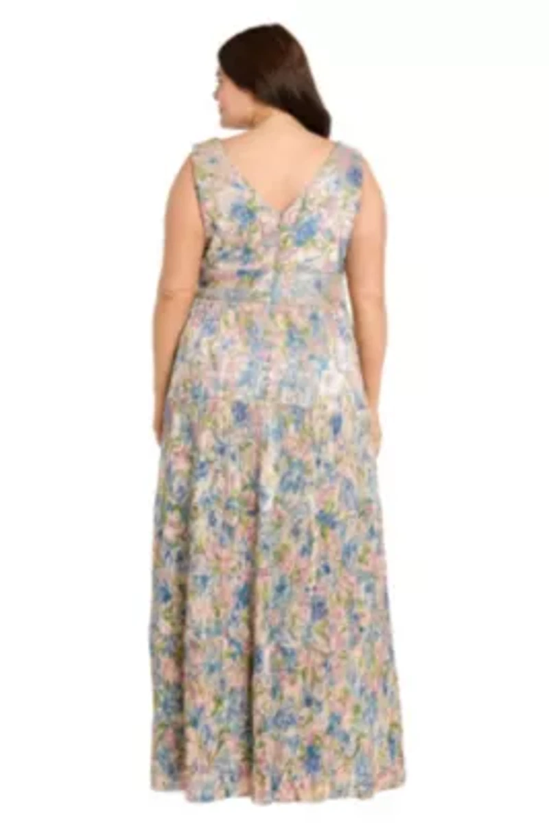 Long Printed Metallic Dress