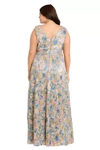 Long Printed Metallic Dress