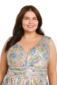 Long Printed Metallic Dress