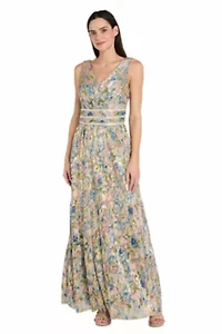 Long Printed Metallic Dress