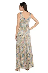 Long Printed Metallic Dress