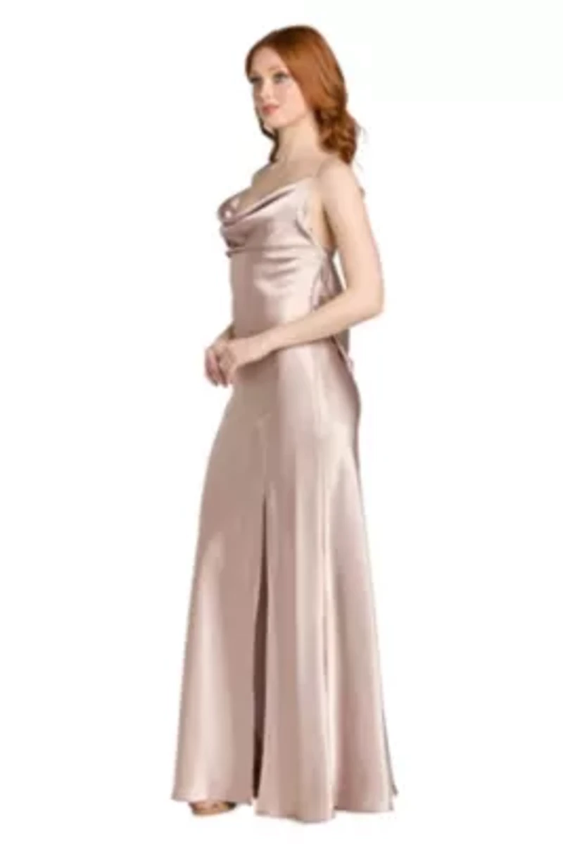 Long Satin Drape Back Dress