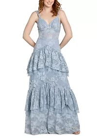 Women's Sleeveless Tiered Lace Gown