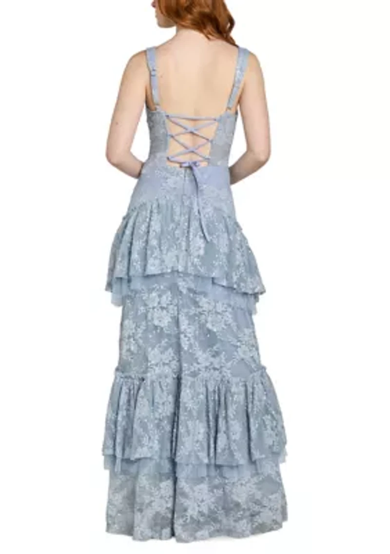 Women's Sleeveless Tiered Lace Gown