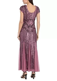 Women's Beaded Mesh Godet Gown