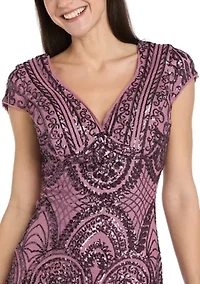 Women's Beaded Mesh Godet Gown