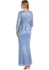 Long Lace 2 Pc Peplum Jacket Dress With Frog Closure