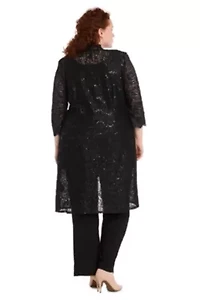 Plus 3-Piece Scallop Lace Duster Pant Set