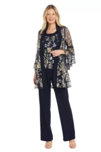 Missy 2Pc Threadwork Pantsuit with Illusion Bell Sleeve