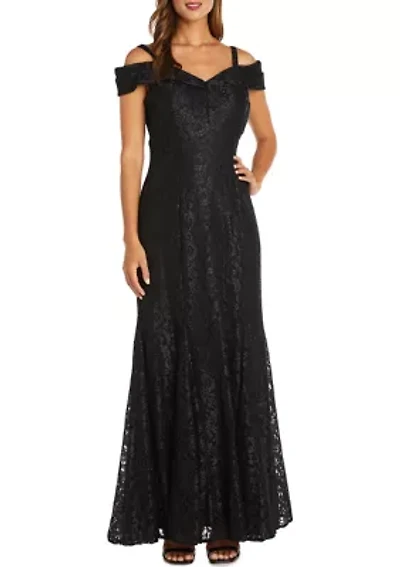 Women's One Piece Long Empire Waist Off Shoulder Dress with 7 Gore Mermaid Bottom