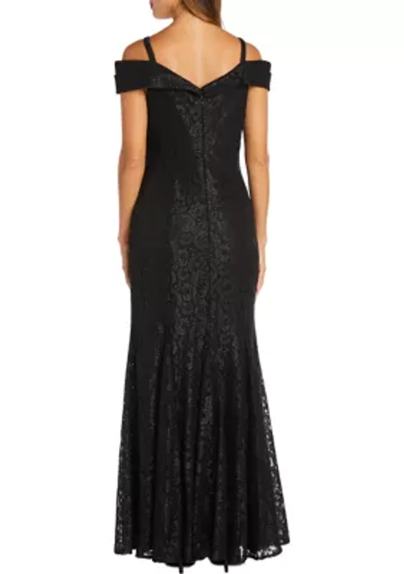 Women's One Piece Long Empire Waist Off Shoulder Dress with 7 Gore Mermaid Bottom