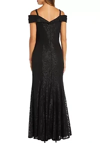 Women's One Piece Long Empire Waist Off Shoulder Dress with 7 Gore Mermaid Bottom