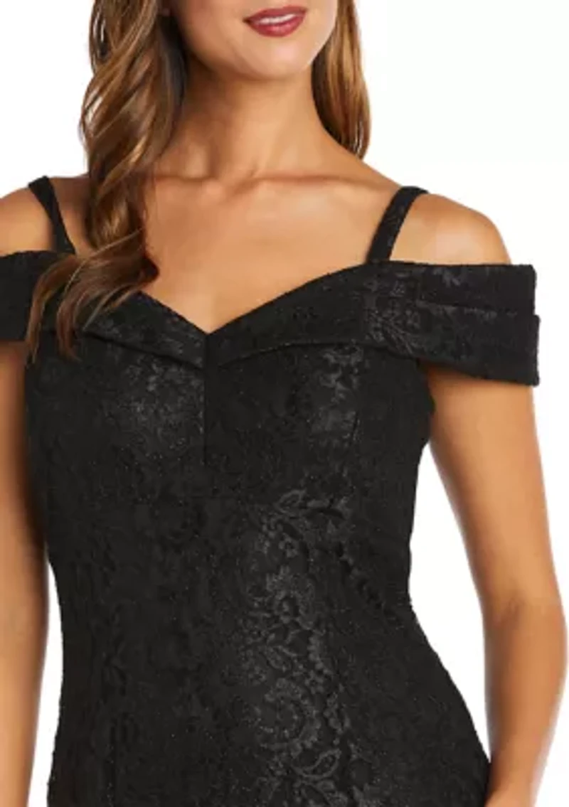 Women's One Piece Long Empire Waist Off Shoulder Dress with 7 Gore Mermaid Bottom