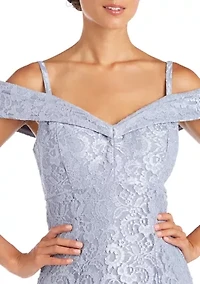 Women's One Piece Long Empire Waist Off Shoulder Dress with 7 Gore Mermaid Bottom