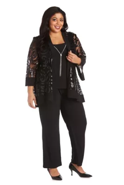2 Pc Pant Set W  Sequin Swing Jacket Mock Tank Top