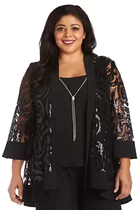 2 Pc Pant Set W  Sequin Swing Jacket Mock Tank Top