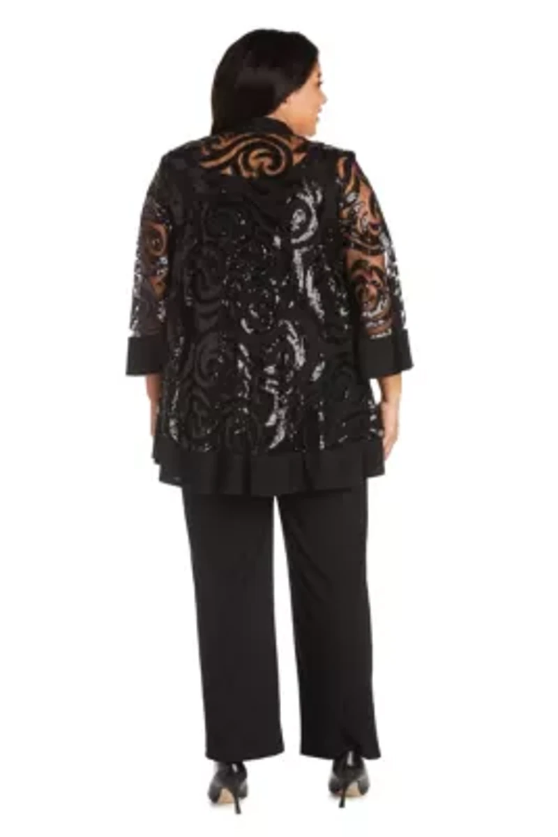2 Pc Pant Set W  Sequin Swing Jacket Mock Tank Top