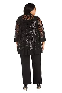 2 Pc Pant Set W  Sequin Swing Jacket Mock Tank Top