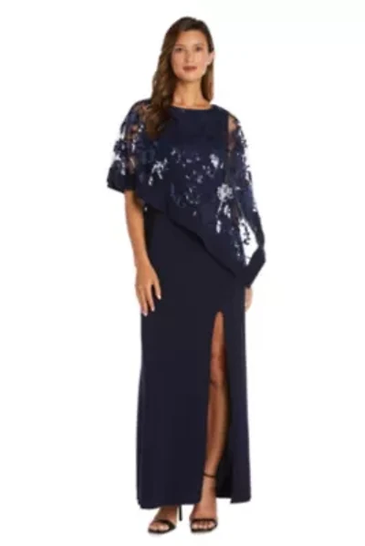 1 Pc Emb Sequin Lace Poncho Over Ity Sheath Long Dress