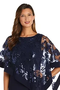 1 Pc Emb Sequin Lace Poncho Over Ity Sheath Long Dress