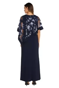 1 Pc Emb Sequin Lace Poncho Over Ity Sheath Long Dress