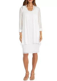 2Pc Fly Away 3 4 Sleeve Jacket Dress W  Jewel Neckline