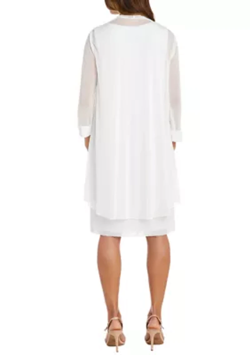 2Pc Fly Away 3 4 Sleeve Jacket Dress W Jewel Neckline