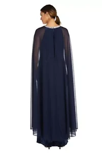 1Pc Long Sheath Dress With Rhinestone Neck And Chiffon Cape