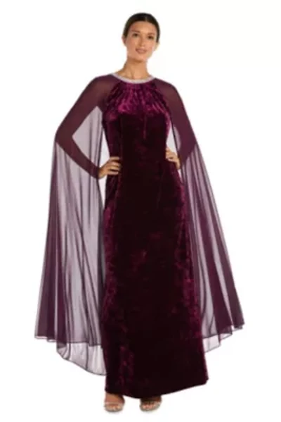 1Pc Long Sheath Dress With Rhinestone Neck And Chiffon Cape