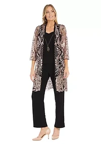 3Pc Emb Sequin Duster Jacket Over Ity Tank And Pant