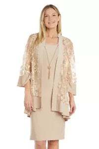 2Pc 3D Flower Emb Tulle And Ity Jacket Dress