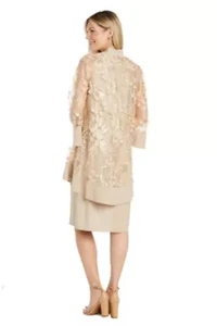 2Pc 3D Flower Emb Tulle And Ity Jacket Dress