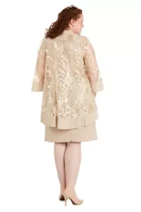 2Pc 3D Flower Emb Tulle And Ity Jacket Dress