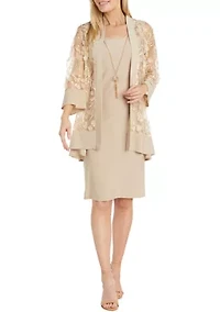 Women's 3/4 Sleeve Solid A-Line Jacket Dress