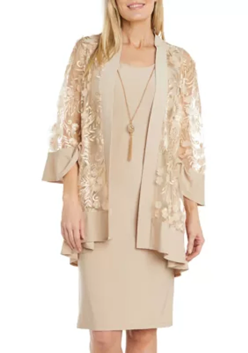 Women's 3/4 Sleeve Solid A-Line Jacket Dress