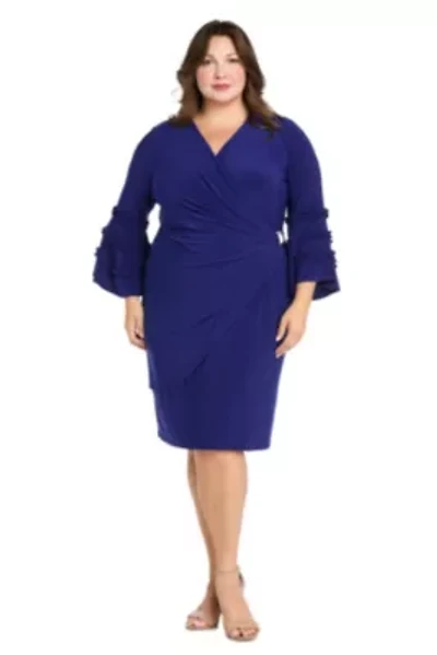 Womens 1Pc Bell Sleeve Faux Wrap Dress