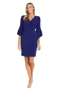 Missy 1Pc Bell Sleeve Faux Wrap Dress