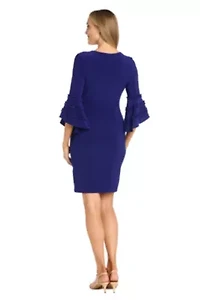 Missy 1Pc Bell Sleeve Faux Wrap Dress