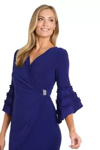 Missy 1Pc Bell Sleeve Faux Wrap Dress