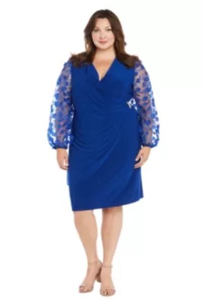 Womens 1Pc 3D Floral Embroidered Balloon Sleeve Faux Wrap Dress