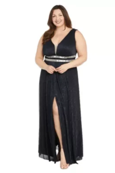 Long Vneck gown with Double Rhinestone Waist Detail